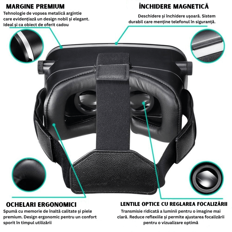 Laptop, Telefoane si Tablete - Wearables si gadgeturi - Ochelari VR si accesorii - Ochelari VR - Ochelari VR Ellitiq® 3D cu casti stereo & controller BT, Android/iOS 4.7–6.6", lentile HD 120°, reglabile, design miopie - Infinity.ro