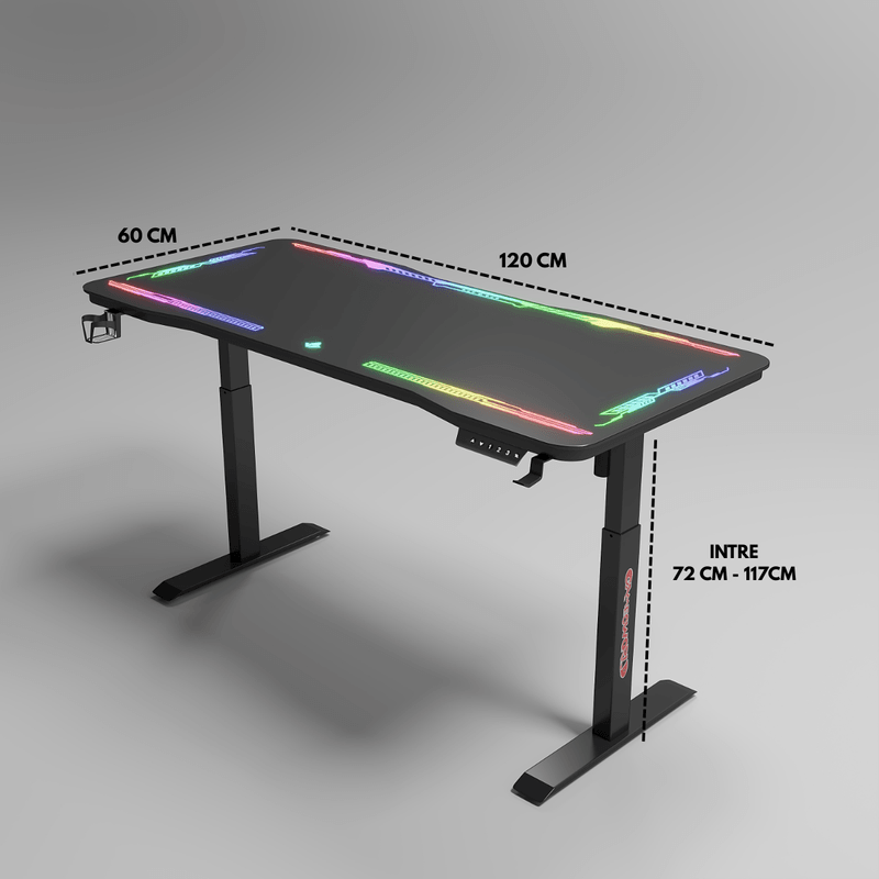 PC, gaming si accesorii - Gaming - Accesorii gaming - Birouri gaming - Birou Gaming RGB, Reglabil Electric inaltime, QOVA®, Blat Sticla Securizata, Inaltime Ajustabila 72-117cm,LED RGB - Infinity.ro
