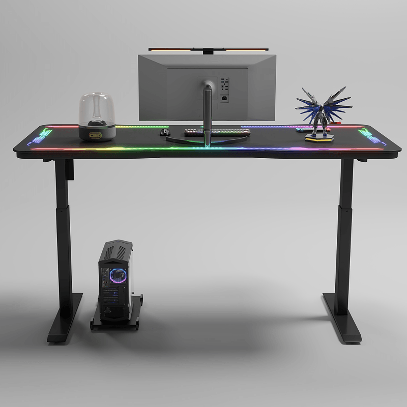 PC, gaming si accesorii - Gaming - Accesorii gaming - Birouri gaming - Birou Gaming RGB, Reglabil Electric inaltime, QOVA®, Blat Sticla Securizata, Inaltime Ajustabila 72-117cm,LED RGB - Infinity.ro