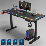 PC, gaming si accesorii - Gaming - Accesorii gaming - Birouri gaming - Birou Gaming RGB, Reglabil Electric inaltime, QOVA®, Blat Sticla Securizata, Inaltime Ajustabila 72-117cm,LED RGB - Infinity.ro