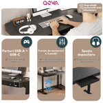 Casa si Gradina - Mobilier - Mese si birouri - Birouri - Birou Reglabil Electric inaltime, QOVA®, Sertar depozitare, USB-A & USB-C, Inaltime Ajustabila 72-117cm, Carbon Premium - Infinity.ro