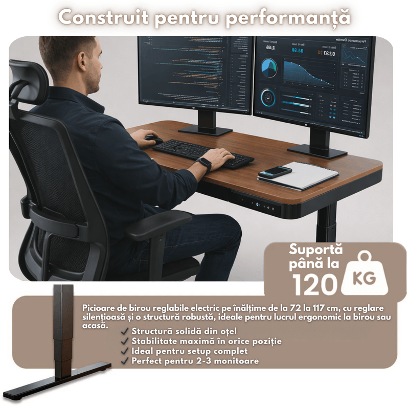 Casa si Gradina - Mobilier - Mese si birouri - Birouri - Birou Reglabil Electric pe inaltime, QOVA®, cu Sertar depozitare, Porturi USB-A & USB-C pentru incarcare, Ajustabila - Infinity.ro
