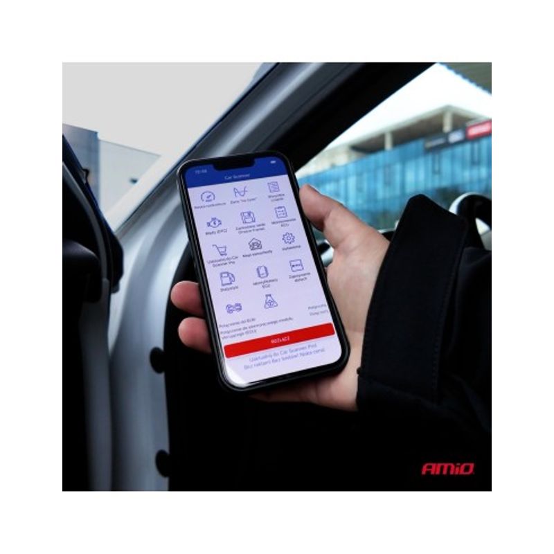Auto si Moto - Reparatii si depanare - Sisteme de diagnoza - Tester Diagnoza Auto OBD2, Wireless , Buton ON-OFF, Compatibil Android IOS, 12-24V, AMiO - Infinity.ro