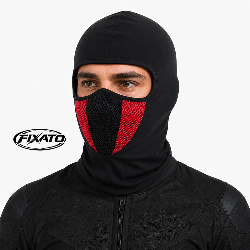 Auto si Moto - Moto - Echipamente protectie moto - Imbracaminte moto - Cagula Moto FIXATO, Unisex, Protectie UV, Masca Mesh, Material elastic si respirabil, Marime universala, Negru cu Rosu - Infinity.ro