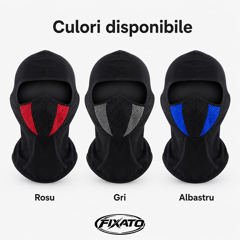 Auto si Moto - Moto - Echipamente protectie moto - Imbracaminte moto - Cagula Moto FIXATO, Unisex, Protectie UV, Masca Mesh, Material elastic si respirabil, Marime universala, Negru cu Rosu - Infinity.ro