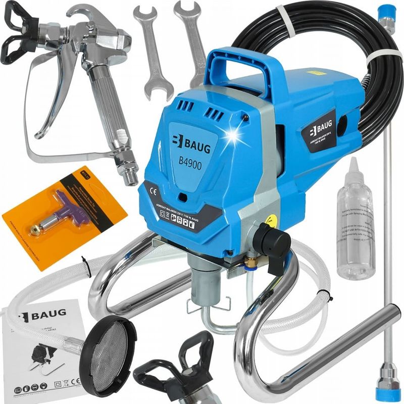 Casa si Gradina - Constructii - Vopsea si tencuieli - Pistoale si sisteme de vopsit si tencuit - Pachet Pompa zugravit / vopsit airless electrica cu piston 1.1kW, 220 bar B4900 + BONUS sablon decorativ perete - Infinity.ro
