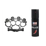 Sport si Outdoor - Sporturi de contact - Produse autoaparare - Set rozeta model Craniu si spray paralizant chili DEPOX®, argintiu/negru, 12 cm/60 ml - Infinity.ro