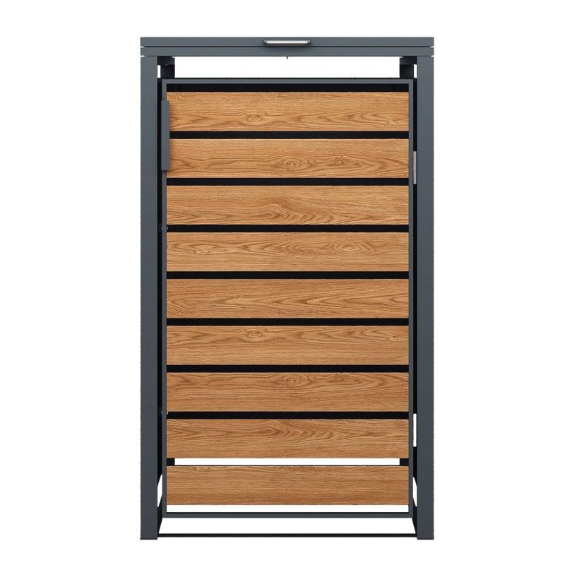 Casa si Gradina - Gradina si terasa - Casute de gradina - Masca pentru pubela, Jumi, otel galvanizat antracit, cu aspect lemn, 116x80x86 cm, pentru tomberon 240L - Infinity.ro