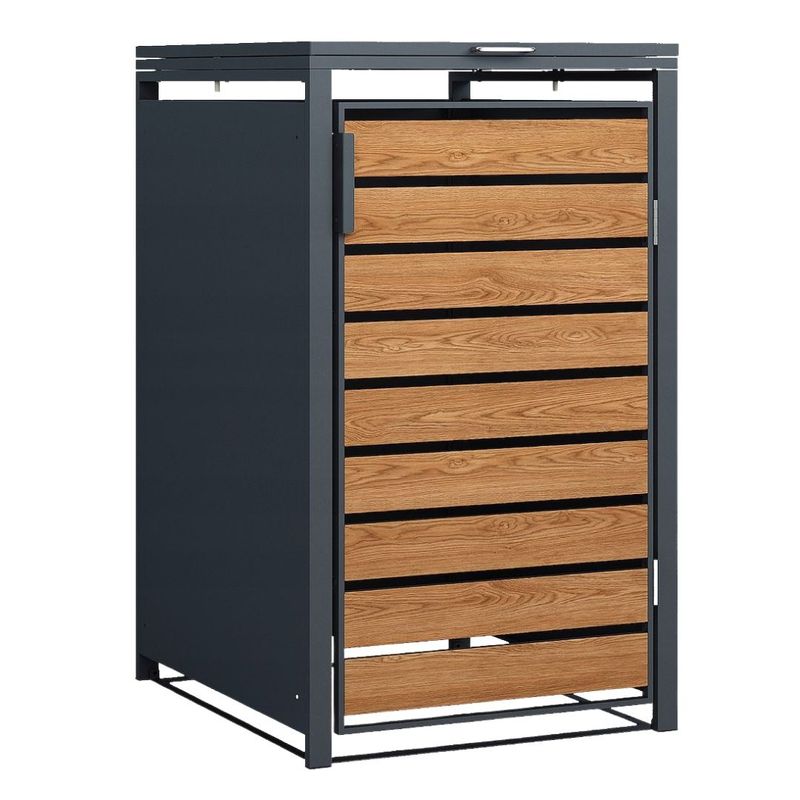 Casa si Gradina - Gradina si terasa - Casute de gradina - Masca pentru pubela, Jumi, otel galvanizat antracit, cu aspect lemn, 116x80x86 cm, pentru tomberon 240L - Infinity.ro