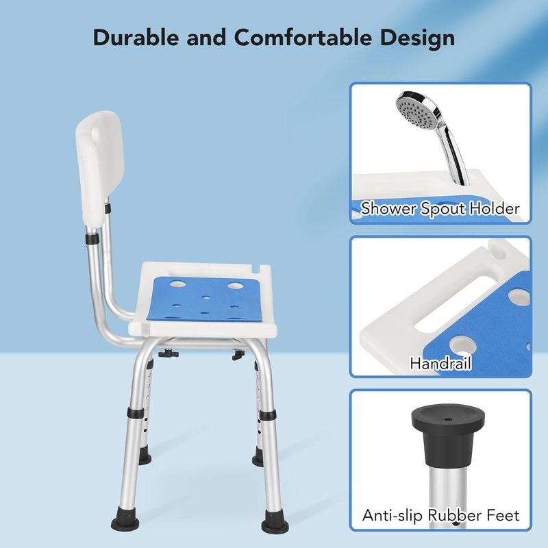 Ingrijire personala si Cosmetice - Sanatate si wellness - Aparate medicale - Produse si dispozitive ajutatoare locomotie - Scaun de baie/dus din aluminiu, reglabil pe inaltime 6 nivele, cu spatar - Infinity.ro