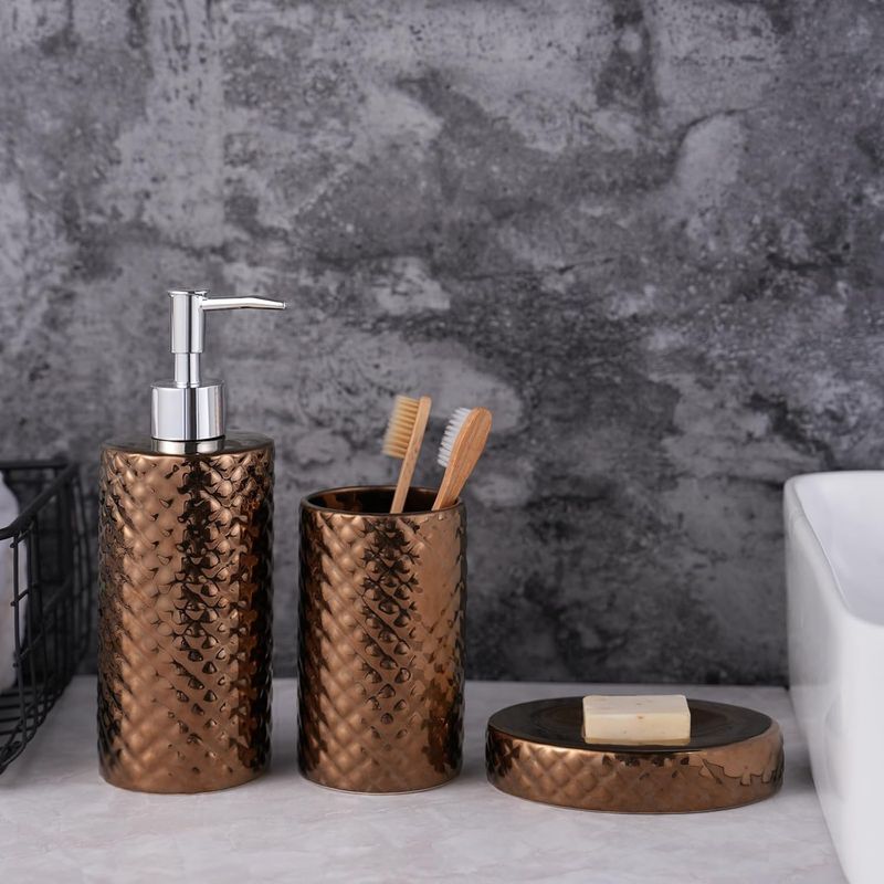 Casa si Gradina - Sanitare - Suporturi si accesorii baie - Dispensere - Accesorii baie din ceramica, set dozator lichide, pahar, suport sapun - Infinity.ro