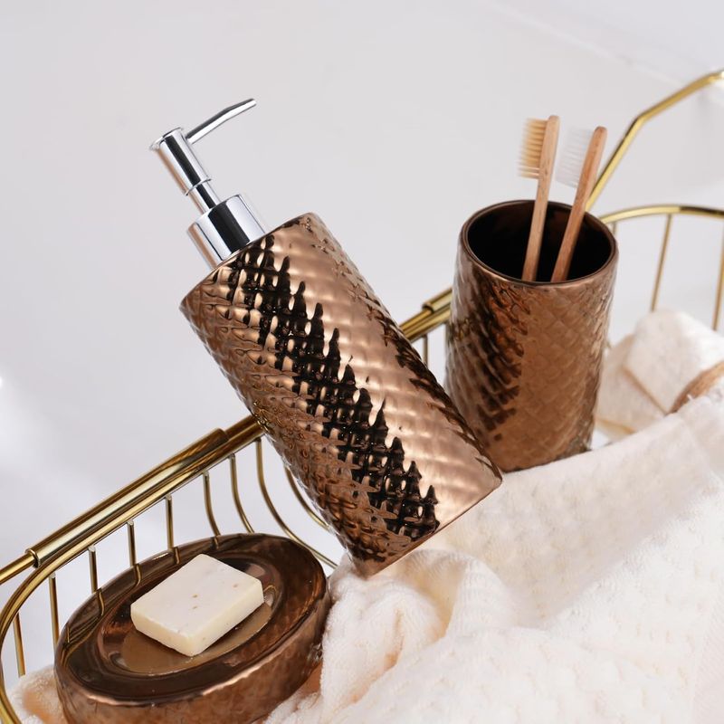 Casa si Gradina - Sanitare - Suporturi si accesorii baie - Dispensere - Accesorii baie din ceramica, set dozator lichide, pahar, suport sapun - Infinity.ro