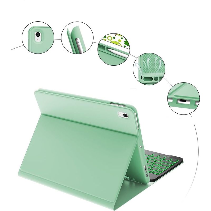 Laptop, Telefoane si Tablete - Tablete si accesorii tablete - Accesorii Tablete - Huse tablete - Husa compatibila cu iPad 10.2 inch  (iPad 9th/8th 7th Generation), cu tastatura, inchidere magnet, piele PU verde - Infinity.ro