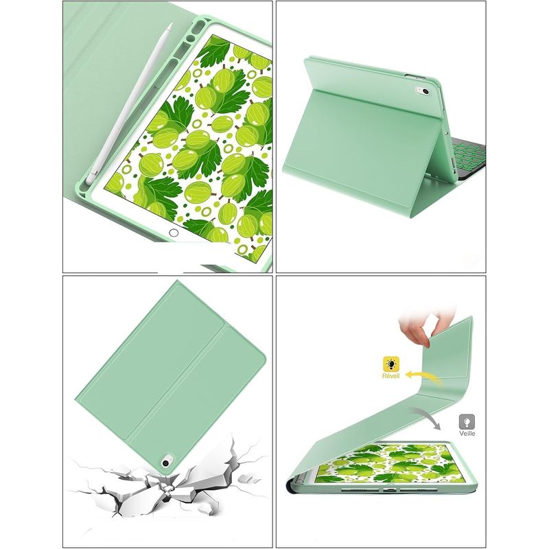 Laptop, Telefoane si Tablete - Tablete si accesorii tablete - Accesorii Tablete - Huse tablete - Husa compatibila cu iPad 10.2 inch  (iPad 9th/8th 7th Generation), cu tastatura, inchidere magnet, piele PU verde - Infinity.ro