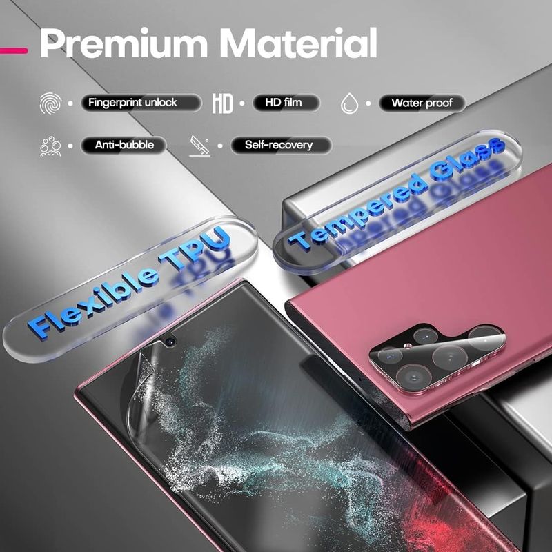 Laptop, Telefoane si Tablete - Telefoane mobile si accesorii - Accesorii Telefoane - Folii protectie telefoane - Folii din sticla pentru Samsung Galaxy S22 Ultra set 4 buc, 2 protectii pentru ecran si 2 protectii a camerei - Infinity.ro