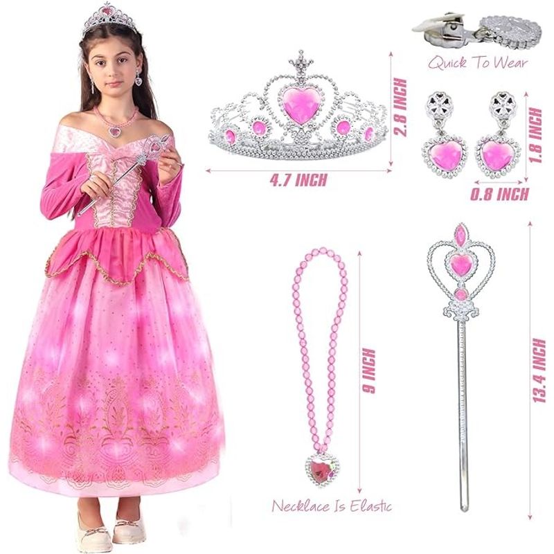 Jucarii, Copii si Bebe - Jucarii si jocuri - Jucarii de rol - Masti si costume copii - Costum carnaval cu leduri printesa Roz 3-4 ANI - Infinity.ro
