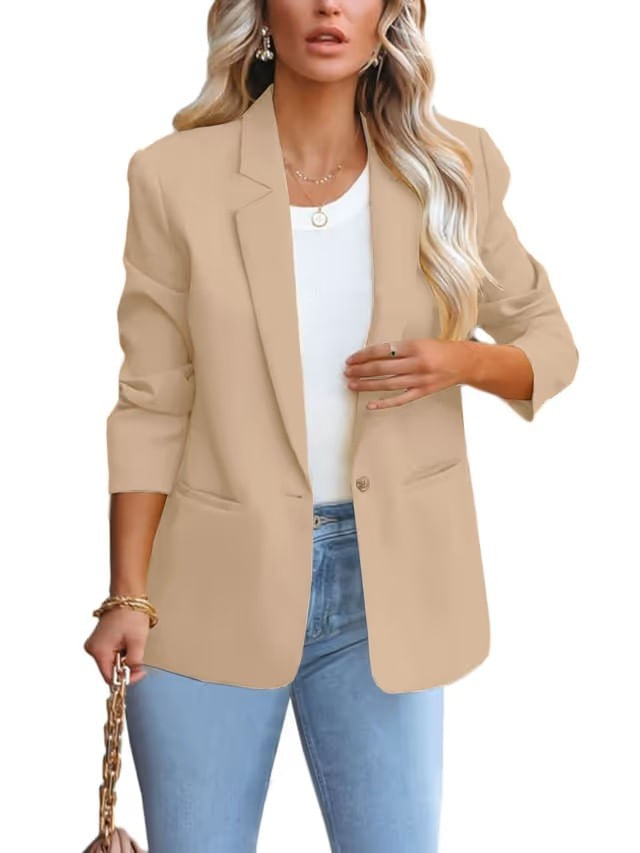 Sacou crem scurt, elegant cu maneci 3/4 si buzunare S