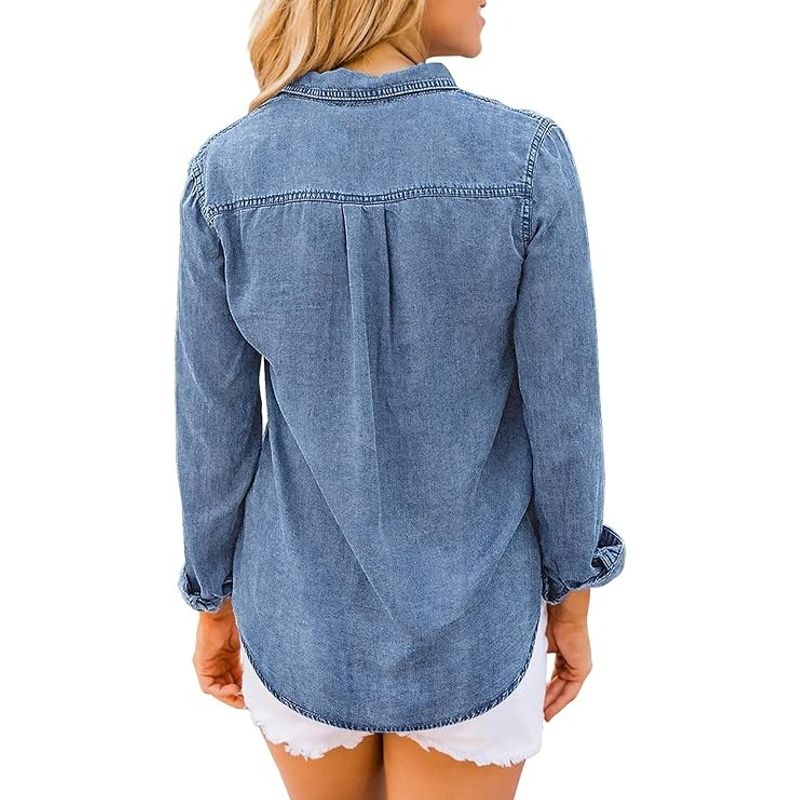 Fashion, accesorii si bijuterii - Femei - Imbracaminte femei - Camasi si bluze femei - Camasa Albastra din denim, larga, cu maneca lunga pentru femei XL - Infinity.ro