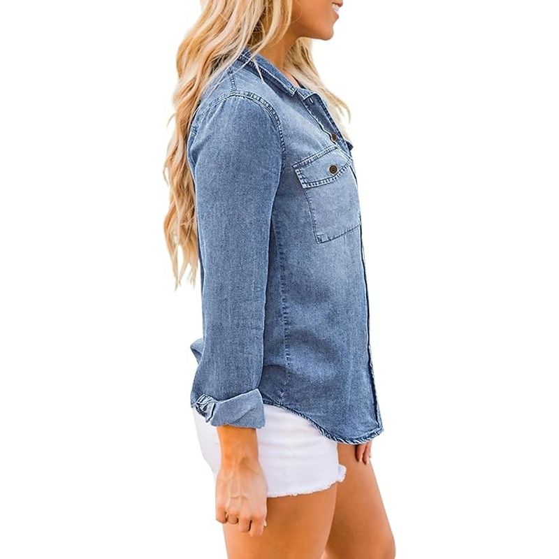Fashion, accesorii si bijuterii - Femei - Imbracaminte femei - Camasi si bluze femei - Camasa Albastra din denim, larga, cu maneca lunga pentru femei XL - Infinity.ro