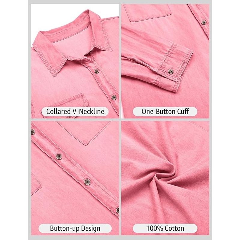 Fashion, accesorii si bijuterii - Femei - Imbracaminte femei - Camasi si bluze femei - Camasa Roz din denim, larga, cu maneca lunga pentru femei XL - Infinity.ro