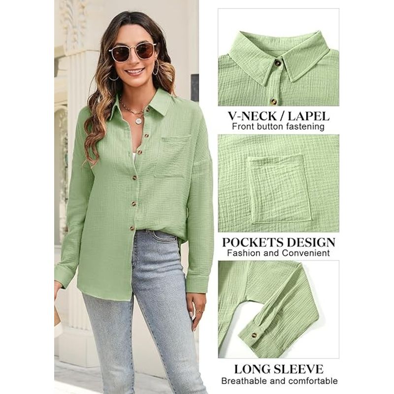 Fashion, accesorii si bijuterii - Femei - Imbracaminte femei - Camasi si bluze femei - Camasa de vara larga cu maneca lunga pentru femei, verde XL - Infinity.ro