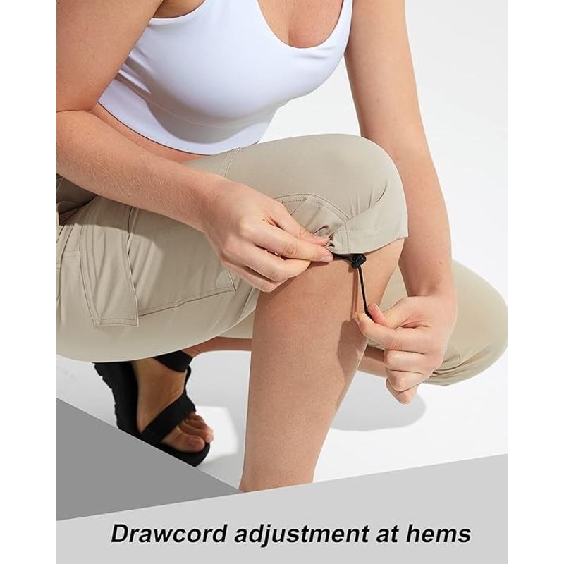 Fashion, accesorii si bijuterii - Femei - Imbracaminte femei - Pantaloni femei - Pantaloni sport respirabili pentru femei, cu buzunare si talie elastica, 3/4 crem L - Infinity.ro