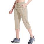 Fashion, accesorii si bijuterii - Femei - Imbracaminte femei - Pantaloni femei - Pantaloni sport respirabili pentru femei, cu buzunare si talie elastica, 3/4 crem L - Infinity.ro