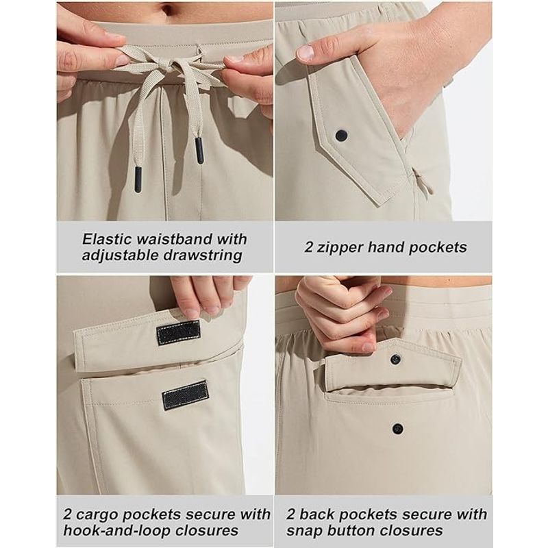 Fashion, accesorii si bijuterii - Femei - Imbracaminte femei - Pantaloni femei - Pantaloni sport respirabili pentru femei, cu buzunare si talie elastica, 3/4 crem L - Infinity.ro