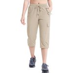 Fashion, accesorii si bijuterii - Femei - Imbracaminte femei - Pantaloni femei - Pantaloni sport respirabili pentru femei, cu buzunare si talie elastica, 3/4 crem L - Infinity.ro