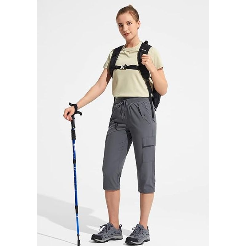 Fashion, accesorii si bijuterii - Femei - Imbracaminte femei - Pantaloni femei - Pantaloni sport respirabili pentru femei, cu buzunare si talie elastica, 3/4 gri XL - Infinity.ro