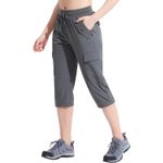 Fashion, accesorii si bijuterii - Femei - Imbracaminte femei - Pantaloni femei - Pantaloni sport respirabili pentru femei, cu buzunare si talie elastica, 3/4 gri L - Infinity.ro