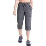 Fashion, accesorii si bijuterii - Femei - Imbracaminte femei - Pantaloni femei - Pantaloni sport respirabili pentru femei, cu buzunare si talie elastica, 3/4 gri M - Infinity.ro