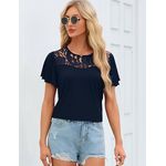 Fashion, accesorii si bijuterii - Femei - Imbracaminte femei - Camasi si bluze femei - Bluza lejera pentru femei, maneci scurte, dantelate, albastra 2XL - Infinity.ro