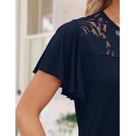 Fashion, accesorii si bijuterii - Femei - Imbracaminte femei - Camasi si bluze femei - Bluza lejera pentru femei, maneci scurte, dantelate, albastra 2XL - Infinity.ro