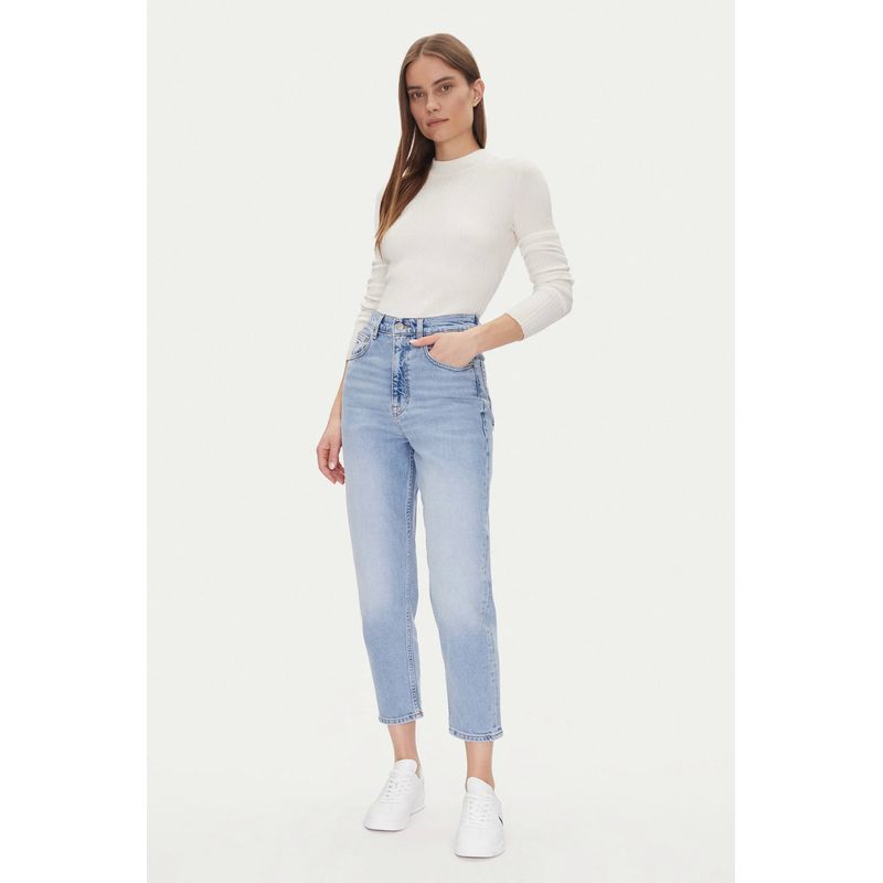 Fashion, accesorii si bijuterii - Femei - Imbracaminte femei - Pantaloni femei - Blugi dama crop mom fit Tommy Jeans DW0DW20041 Albastru W25-L30 US - Infinity.ro