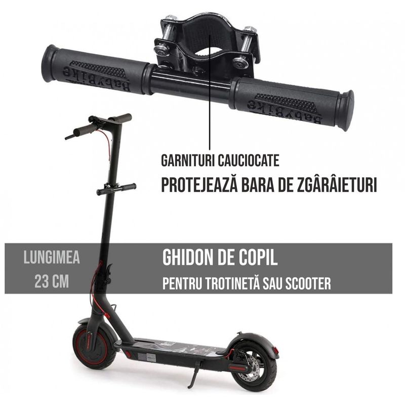 Sport si Outdoor - Role, trotinete si skateboard - Piese si accesorii trotinete - Maner ghidon suplimentar trotineta, scuter, 23 cm, reglabil, mansoane din silicon, ghidon de copil pentru trotineta - Infinity.ro