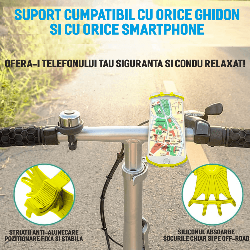 Sport si Outdoor - Ciclism - Accesorii pentru biciclete - Suporturi accesorii biciclete - Suport telefon universal pentru bicicleta, din silicon, rotativ 360,  , montaj pe ghidon, compatibil bicicleta, carut - Infinity.ro