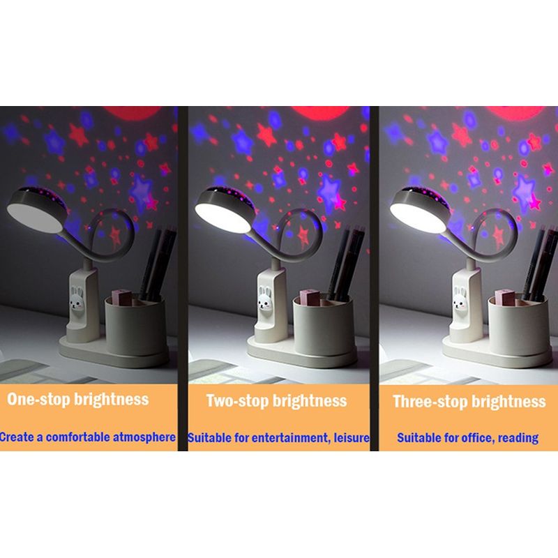 Casa si Gradina - Corpuri si surse de iluminat - Veioze si lampi - Lampi de veghe copii - Lampa de birou pentru copii LED 2000 mAh, portabila si USB reincarcabila, cu suport instrumente birou si cu proiector - Infinity.ro