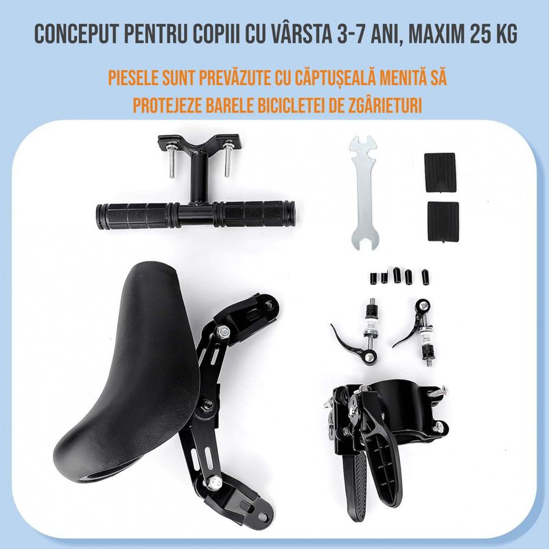Sport si Outdoor - Ciclism - Accesorii pentru biciclete - Scaune copii pentru biciclete - Scaun copil pentru bicicleta cu montaj pe cadru cu ghidon auxiliar pentru copil, varsta 2-5 ani, capacitate 22 kg - Infinity.ro