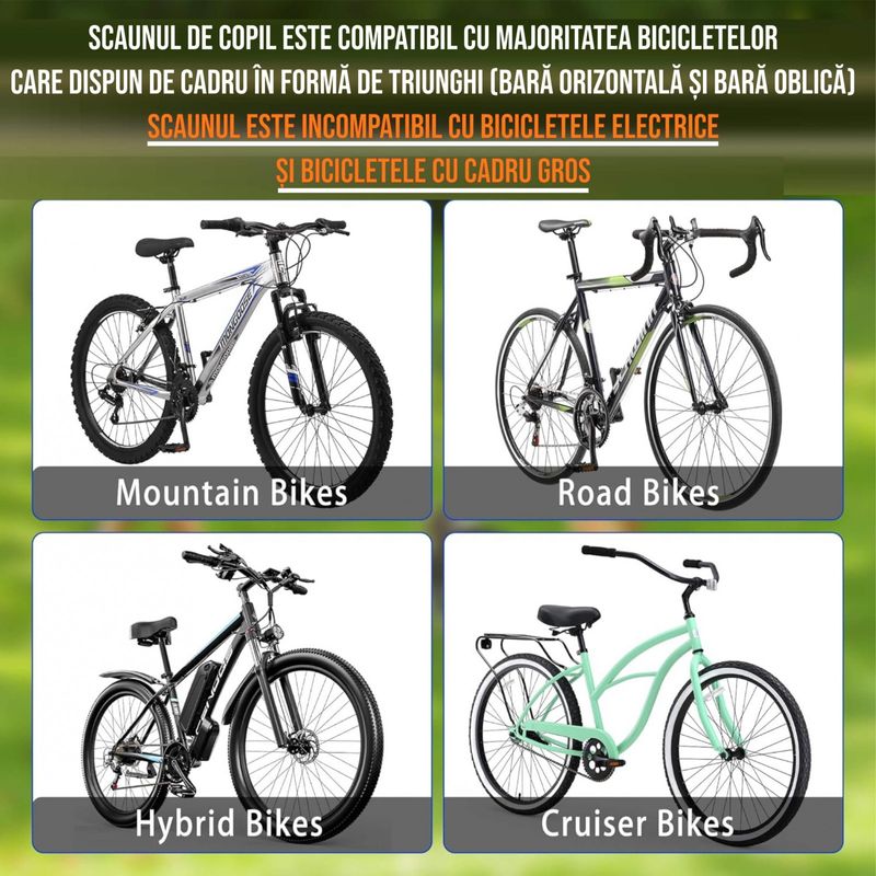 Sport si Outdoor - Ciclism - Accesorii pentru biciclete - Scaune copii pentru biciclete - Scaun copil pentru bicicleta cu montaj pe cadru cu ghidon auxiliar pentru copil, varsta 2-5 ani, capacitate 22 kg - Infinity.ro