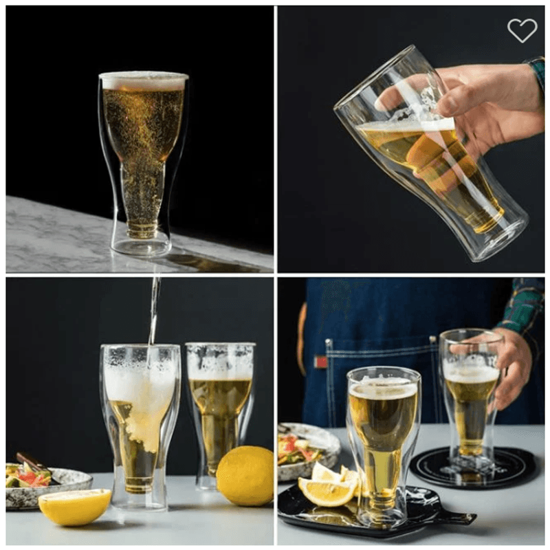 Casa si Gradina - Bucatarie si vesela - Cani si pahare - Pahare - Pahar bere 450 ml cu perete dublu, set 1 2 4 6 pahare, sticla borosilicate termorezistenta - Infinity.ro
