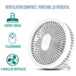 Electronice si Electrocasnice - Climatizare si sisteme de incalzire - Aparate racire aer - Ventilatoare - Ventilator cu carlig-suport portabil, Ideas4Comfort, portabil, telecomanda, reincarcabil USB, acumulatori 10W, 4000mAh - Infinity.ro