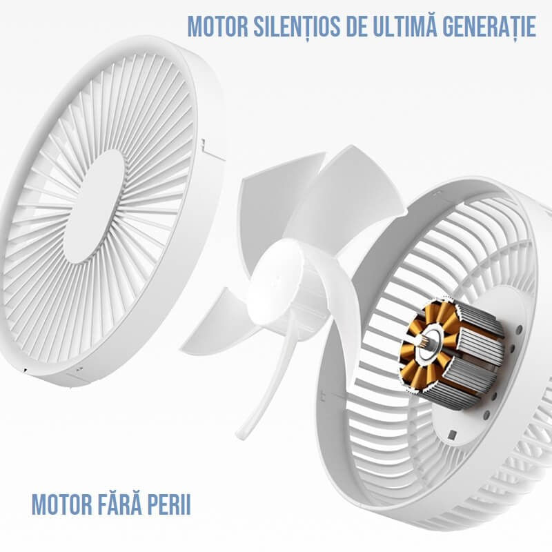 Electronice si Electrocasnice - Climatizare si sisteme de incalzire - Aparate racire aer - Ventilatoare - Ventilator cu carlig-suport portabil, Ideas4Comfort, portabil, telecomanda, reincarcabil USB, acumulatori 10W, 4000mAh - Infinity.ro