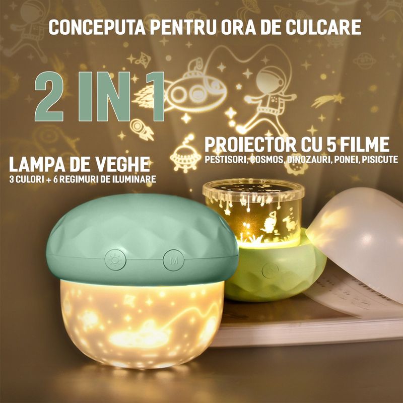 Casa si Gradina - Corpuri si surse de iluminat - Veioze si lampi - Lampi de veghe copii - Lampa de veghe proiector pentru copii portabila, cu LEDuri multicolore si cu reglare a intensitatii, lumina alba - Infinity.ro