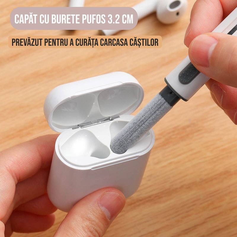 TV, Audio-Video si Foto - Accesorii TV si audio - Produse de intretinere - Kit de curatare casti 3 in 1 pentru AirPods, Earbuds, casti wireless, smartphone, Ideas4comfort, universal, alb - Infinity.ro