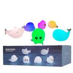 Jucarii, Copii si Bebe - Jucarii si jocuri - Jucarii bebelusi - Jucarii de baie - Set 6 jucarii de baie pentru bebelusi, silicon, lumini LED 8 culori, senzor touch, baterii LR44 incluse - Infinity.ro