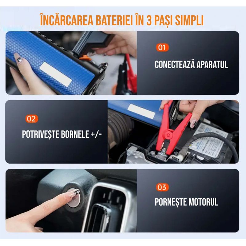Auto si Moto - Reparatii si depanare - Compresoare auto - Compresor de aer cu redresor auto smart portabil, afisaj digital, cu lampa camping, baterie reincarcabila 10000 mAh - Infinity.ro