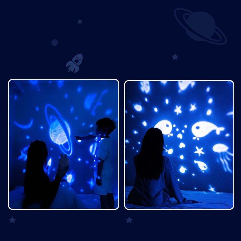 Casa si Gradina - Corpuri si surse de iluminat - Veioze si lampi - Lampi de veghe copii - Lampa proiector portabila pentru copii, cu LED si melodii, Ideas4Comfort, 3 culori lumina reglabila - Infinity.ro
