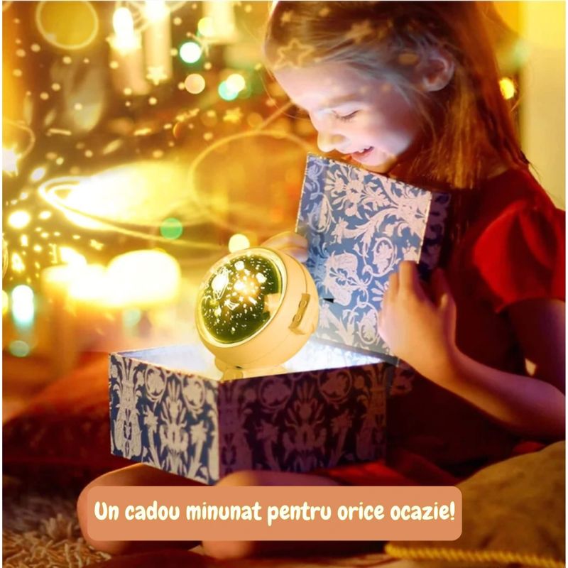 Casa si Gradina - Corpuri si surse de iluminat - Veioze si lampi - Lampi de veghe copii - Lampa proiector portabila pentru copii, cu LED si melodii, Ideas4Comfort, 3 culori lumina reglabila - Infinity.ro