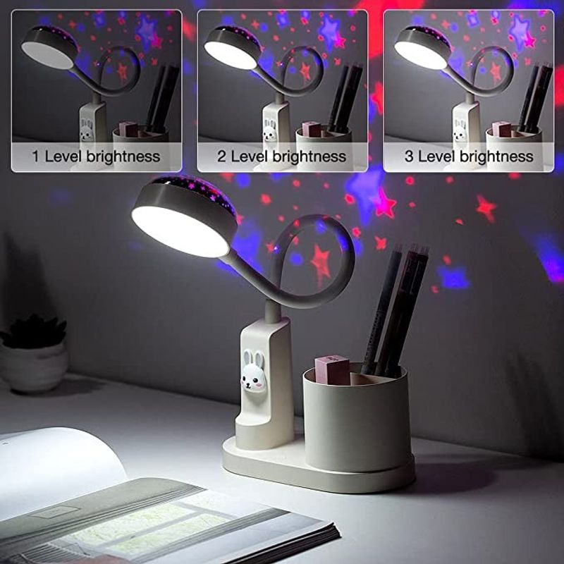 Casa si Gradina - Corpuri si surse de iluminat - Veioze si lampi - Lampi de veghe copii - Lampa de birou pentru copii LED 2000 mAh, portabila si USB reincarcabila, cu suport instrumente birou si cu proiector - Infinity.ro